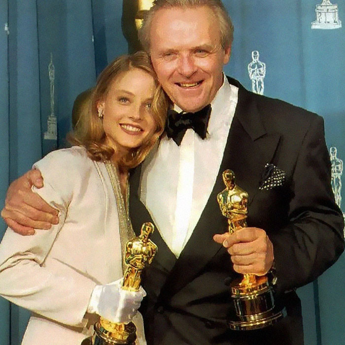 3. Anthony Hopkins and Jodie Foster after winning Oscars for best actor and actress in 1992 for their performances in Silence of the Lambs