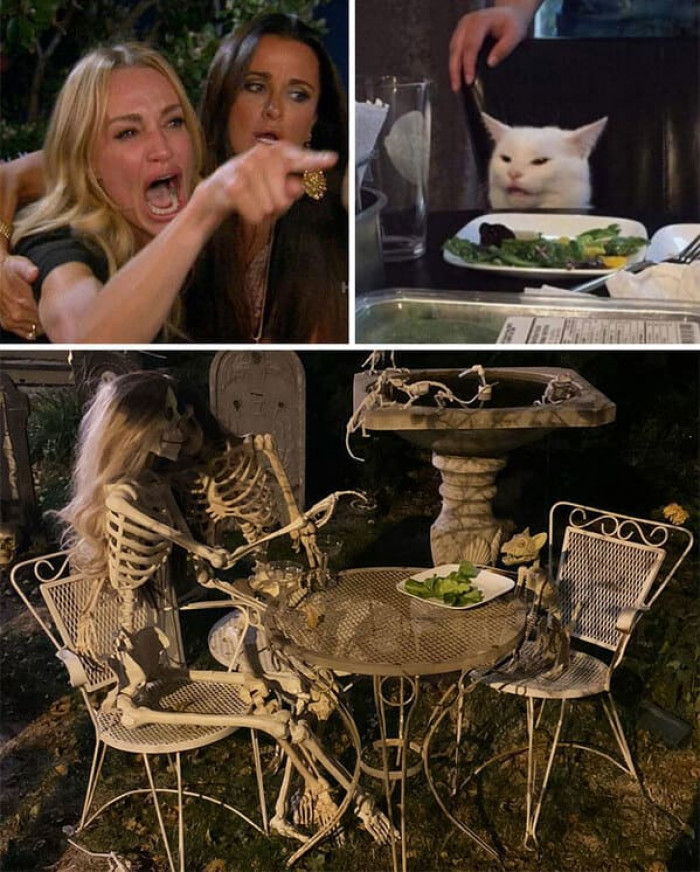 1. These people recreated this iconic meme using skeletons and it's the best thing we've seen this Halloween season.