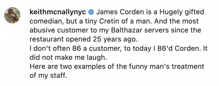 McNally didn't mince any words and called Corden a 