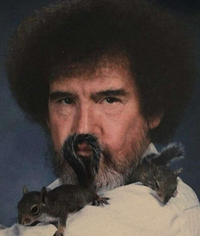 41. Bob Ross with his pet squirrels in 1991
