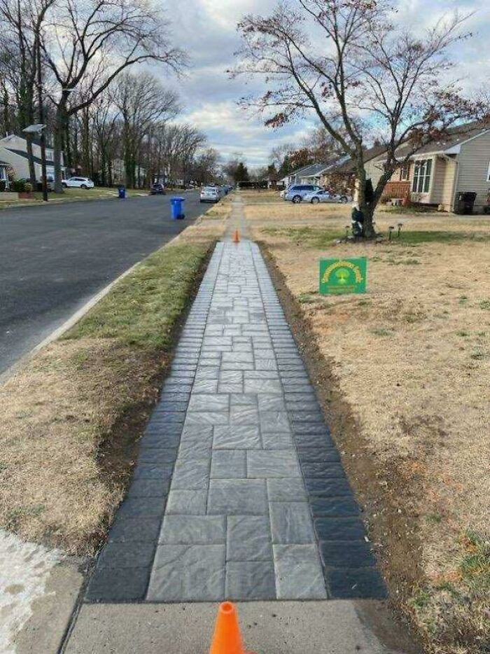 42. Neighbors Went Upscale In Their Sidewalk Replacement, But Picked Incredibly Slippery Pavers