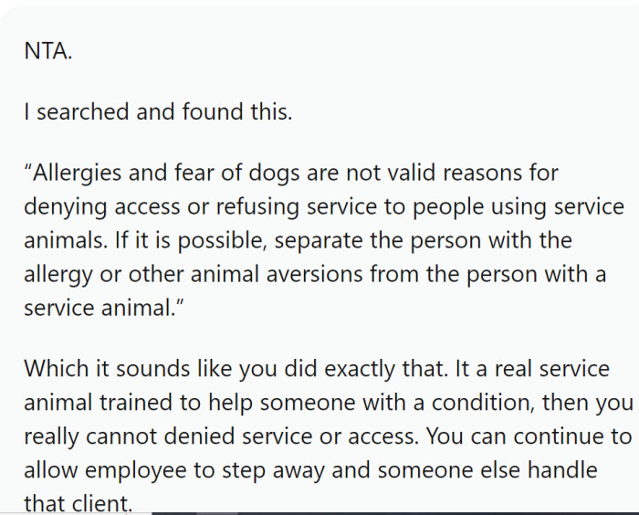 Employee Angry At Manager For Allowing A Service Dog Into The Store