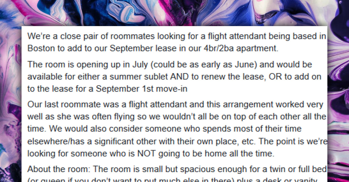 Two Friends Look For Roommate, But It Has To Be Flight Attendant Because The Job Ensures They Are Never Home
