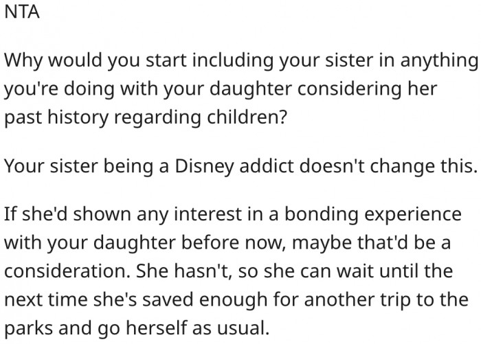 9. It makes no sense to include her sister with anything related to her daughter.