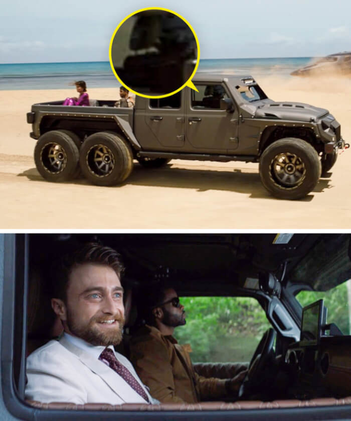 8. In “The Lost City”, Daniel Radcliffe’s character traveled by car. But a moment before that, you can see that there was no one in the passenger seat.