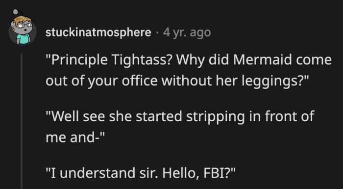OP almost gave the principal a conniption when she removed those leggings