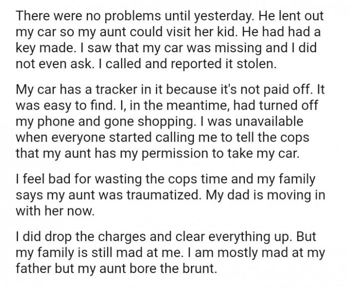 Redditor Calls The Cops To Report A Missing Vehicle Because Her Dad