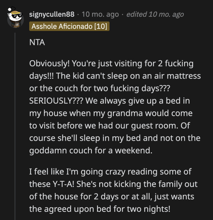 Redditors appalled that OP's daughter even considered making her sleep on the floor when her two younger kids can share a bed with no issues