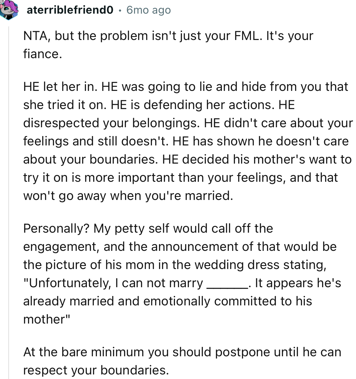 “NTA, but the problem isn't just your FML. It's your fiance.     HE let her in.”