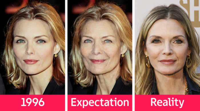 9. Here, we see Michelle Pfeiffer at 38 years old and 63 years old