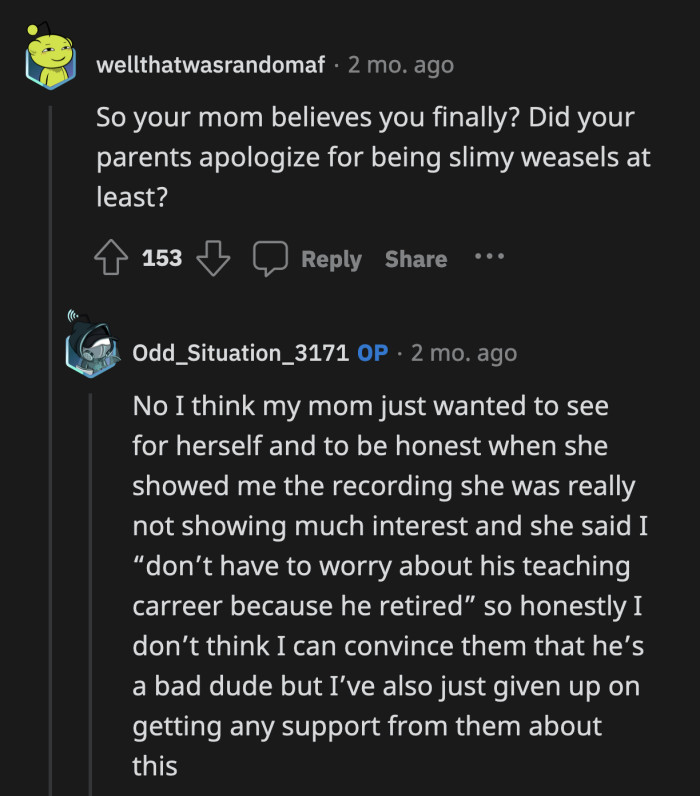 OP's mom doesn't deserve the honor of having her as a daughter