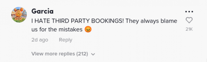 Looks like third party booking issues are the worst way to go.