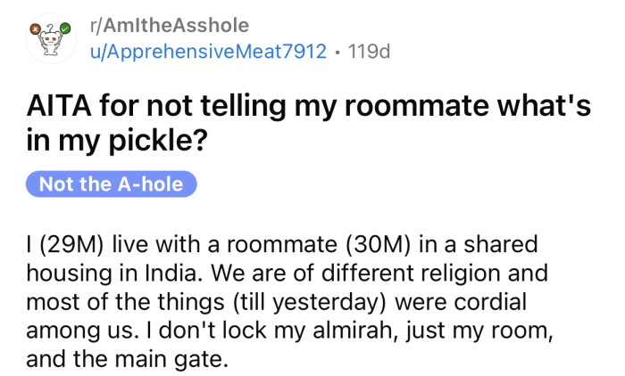 Redditor's Roommate Steals A Pork Pickle From His Room, Accuses The OP ...
