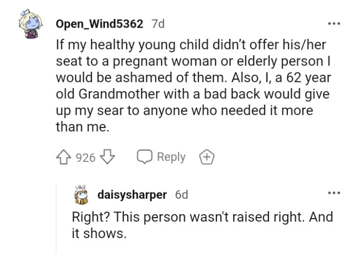 This Redditor says the OP wasn't raised right