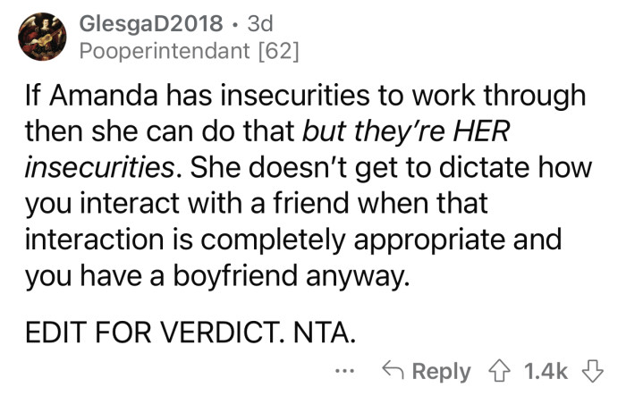 Amanda has no right to supervise OP's interactions with her boyfriend.