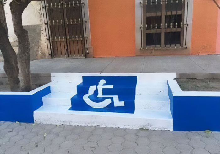 20. Are these stairs supposed to be motivational for wheelchair users?