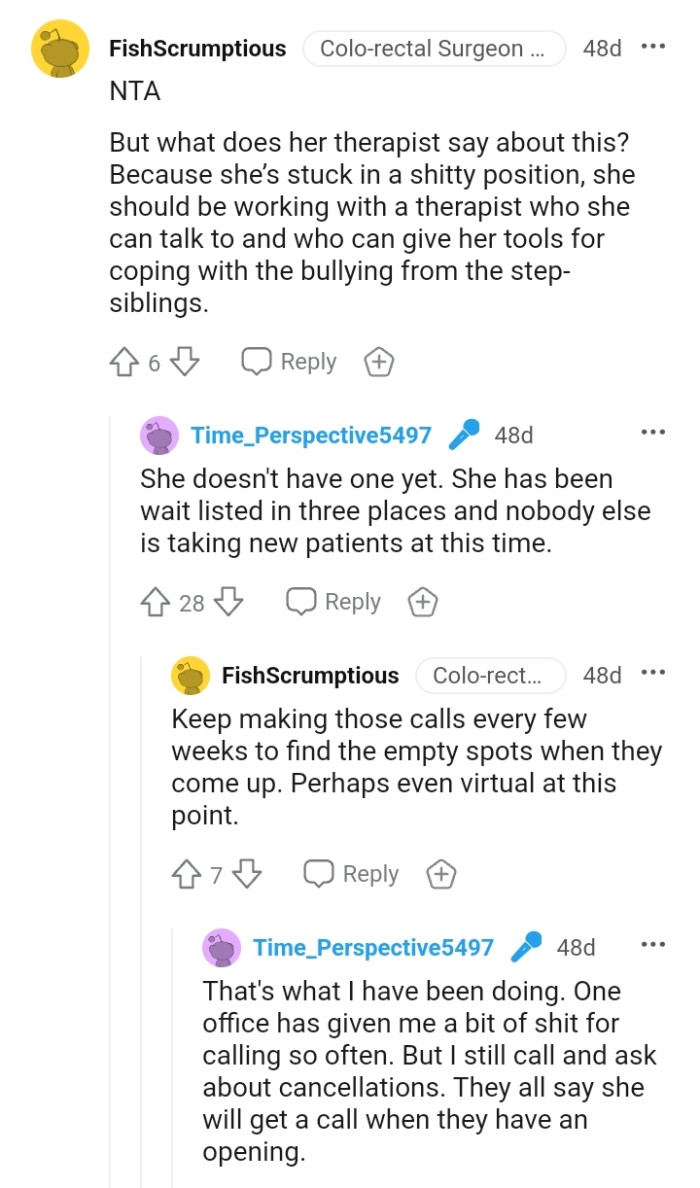 OP's daughter should be working with a therapist who sha can talk to