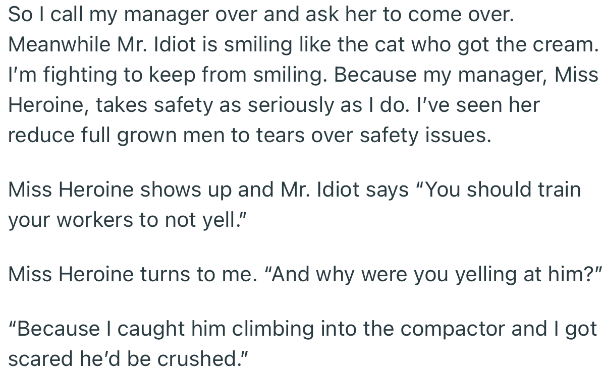 OP briefed their manager about the incident