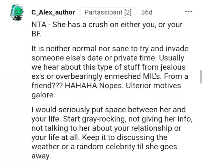 This Redditor would put space between this friend and her life