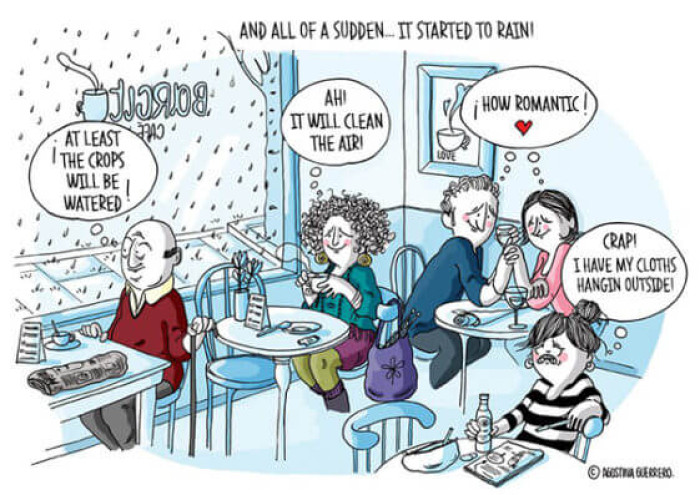 15. This Lady is the Only One Not Enjoying the Rain -- and We Know Why!