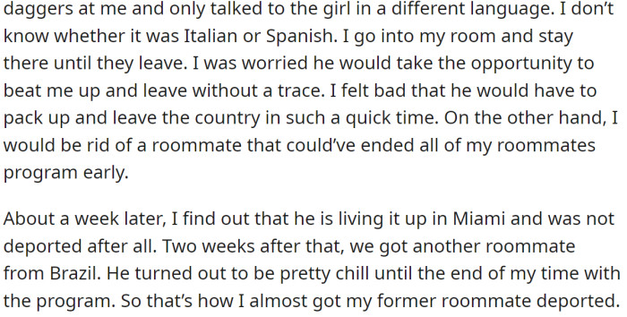 Two weeks after Gabe was evicted, the OP learned he could have been deported for this issue: