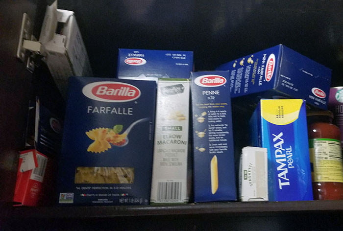 33. I Went Grocery Shopping, And My Husband Put Everything Away. It's A Blue Box, So It Must Be A Pasta