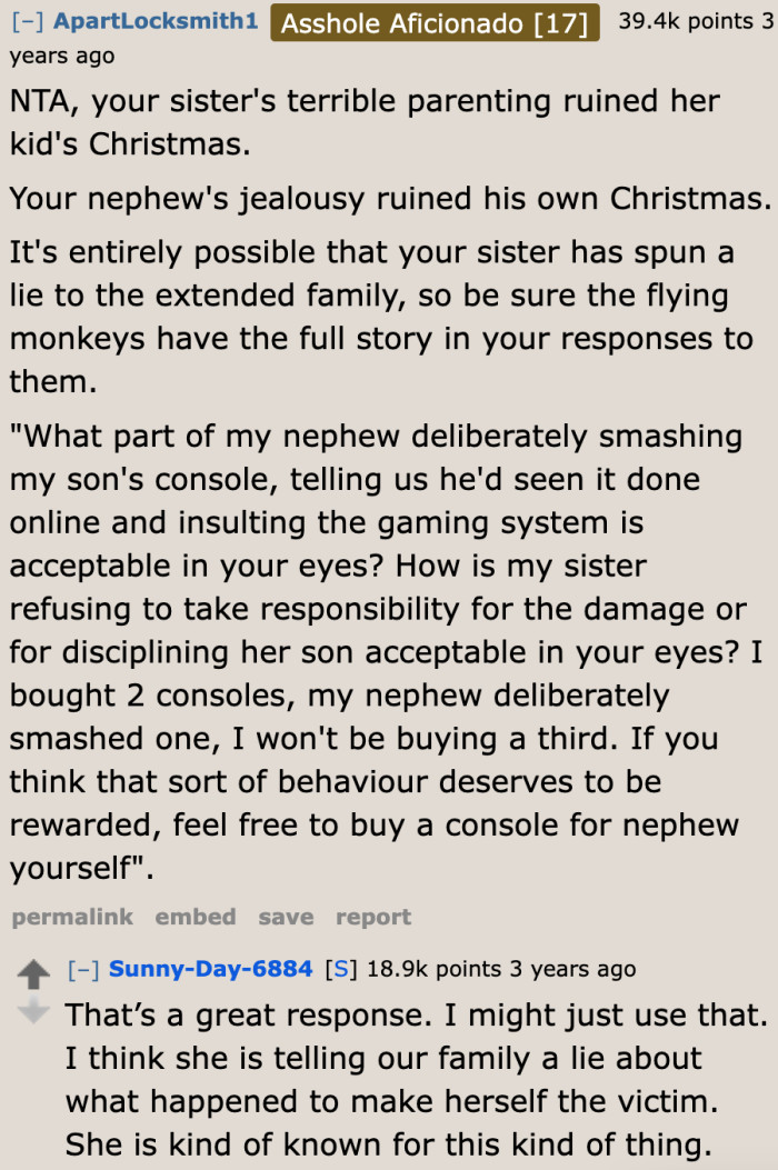 A Redditor believes that everything stems from the OP's sister failing at parenting.