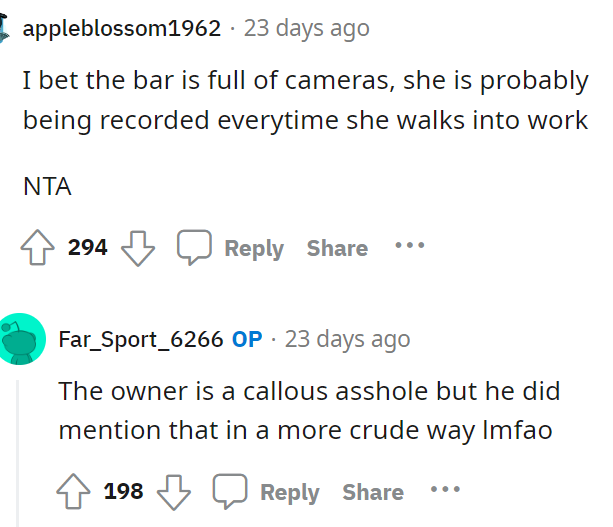 Some people had no sympathy for the employee because of how she reacted to the situation.