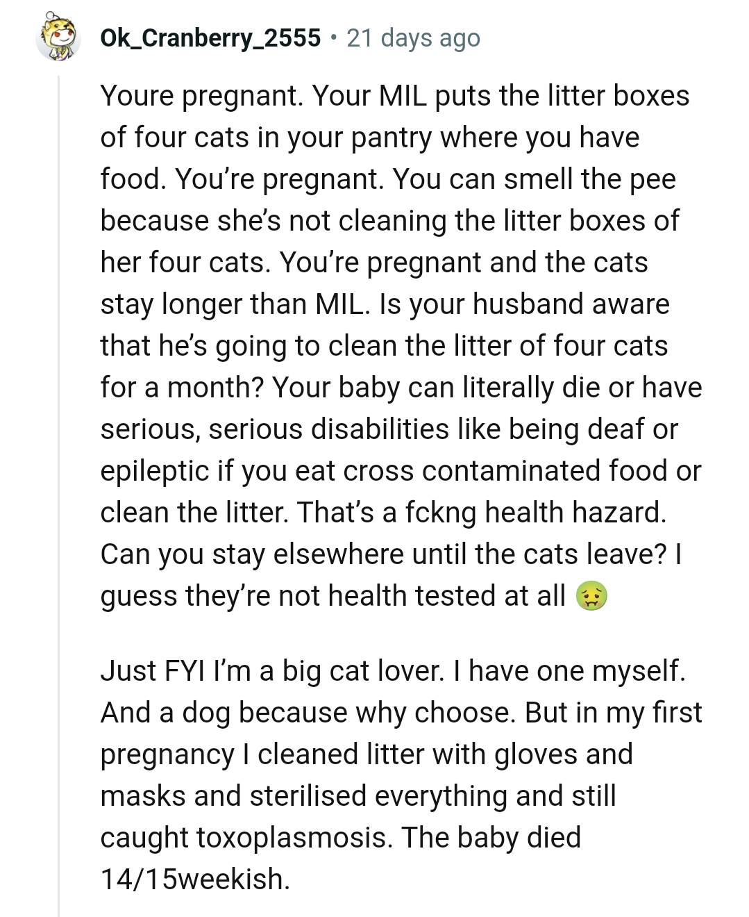 He's going to clean the litter of four cats