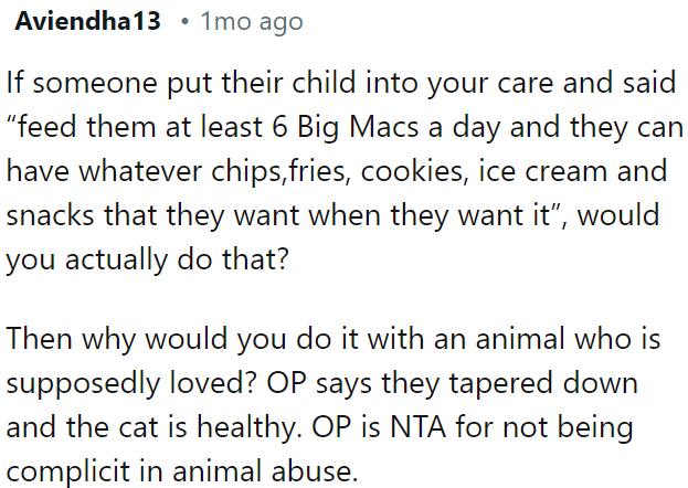 OP is not at fault for refusing to participate in animal mistreatment, especially when the cat's health is at stake.