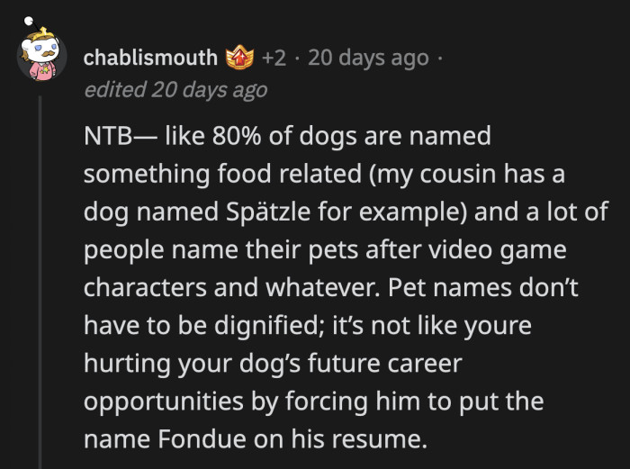 Is a dog named Oreo or Hotdog any better than a dog named Fondue?