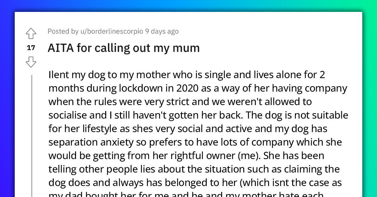 Redditor Asks If She's Wrong For Calling Out Mom Who's Trying To Claim Her Dog As Hers