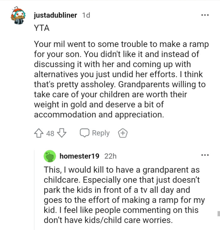 Grandparents willing to take care of the OP's children are worth their weight in gold