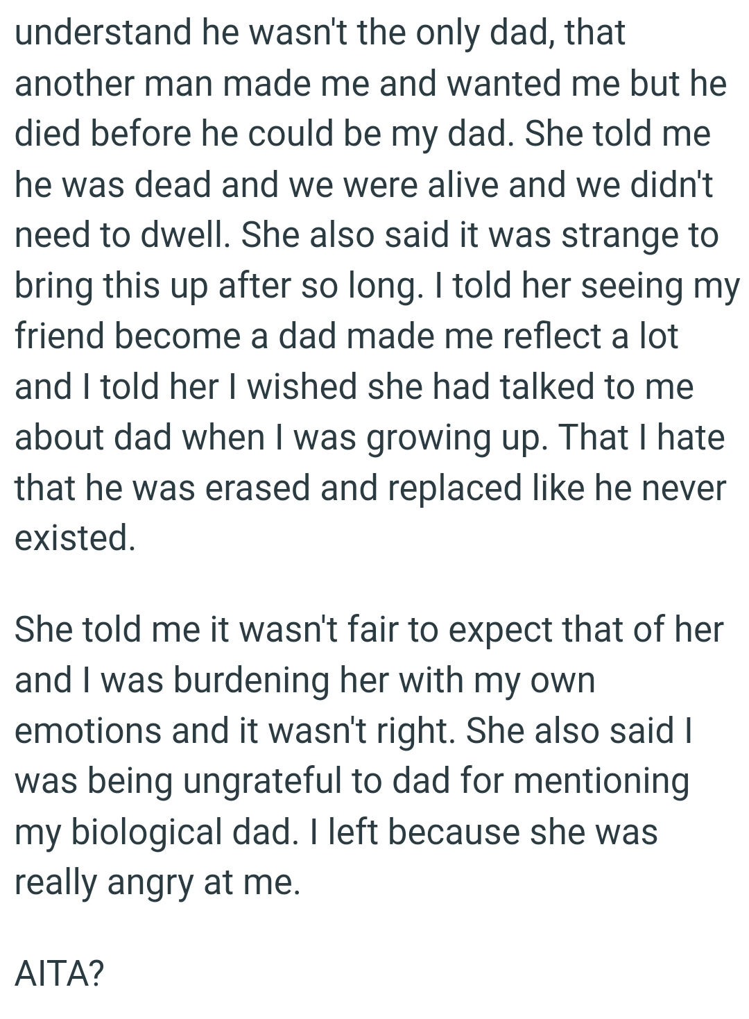 The OP hates how her late dad was erased and replaced like he never existed
