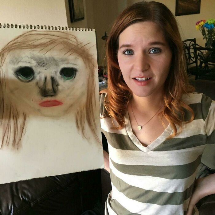 37. Husband tries his best to create his wife's portrait. This is the result.