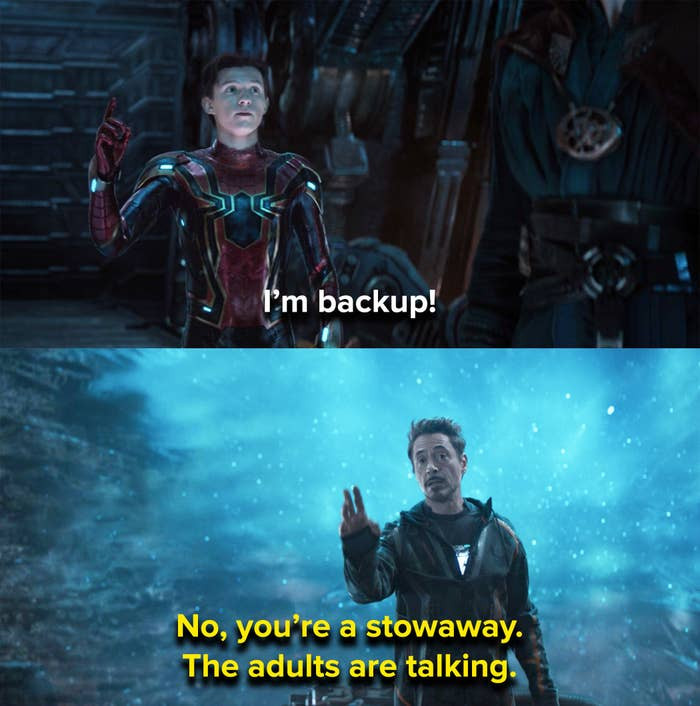 In the Avengers: Infinity War scene where Spider-Man insists that he's the backup, Robert improvised his 
