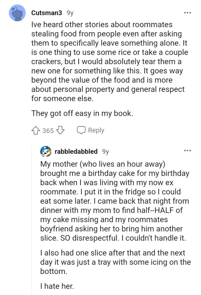 This Redditor has their ears full of stories about roommates stealing food from people despite they were told not to