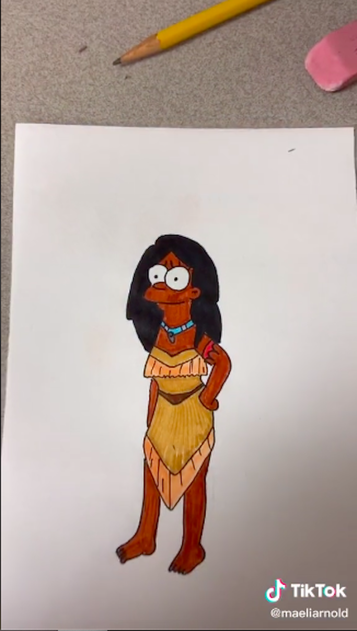 Pocahontas depicted in The Simpsons' style.