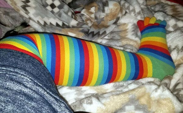 Rainbow toe socks were a fashion statement.