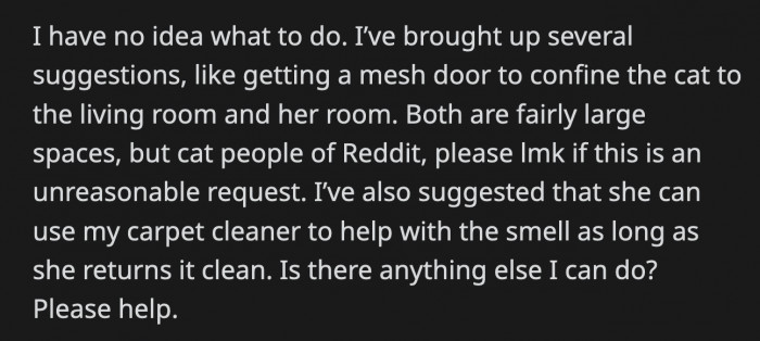 OP is at the end of her wits and asked other cat owners if it's okay to ask Alissa to do something to prevent the cat from getting into their rooms.