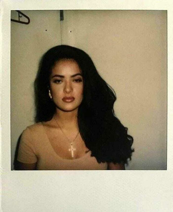 19. In a single Polaroid casting shot captured in 1995, Salma Hayek's timeless beauty and charisma shine through