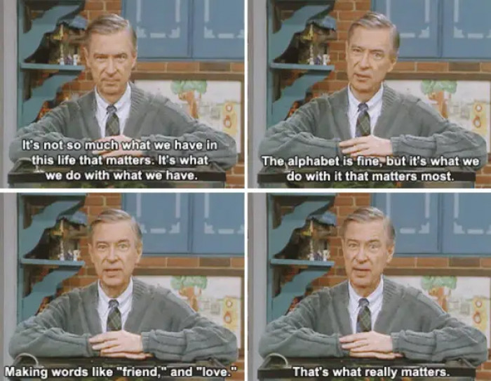 Mister Rogers was never in the military. He began working for a TV station in 1953 and in the 60s started Mister Rogers' Neighborhood.