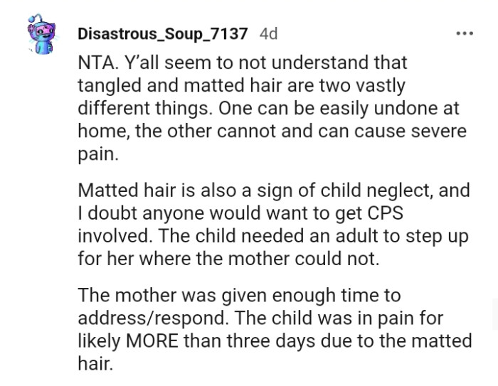 Matted hair is a sign of child neglect