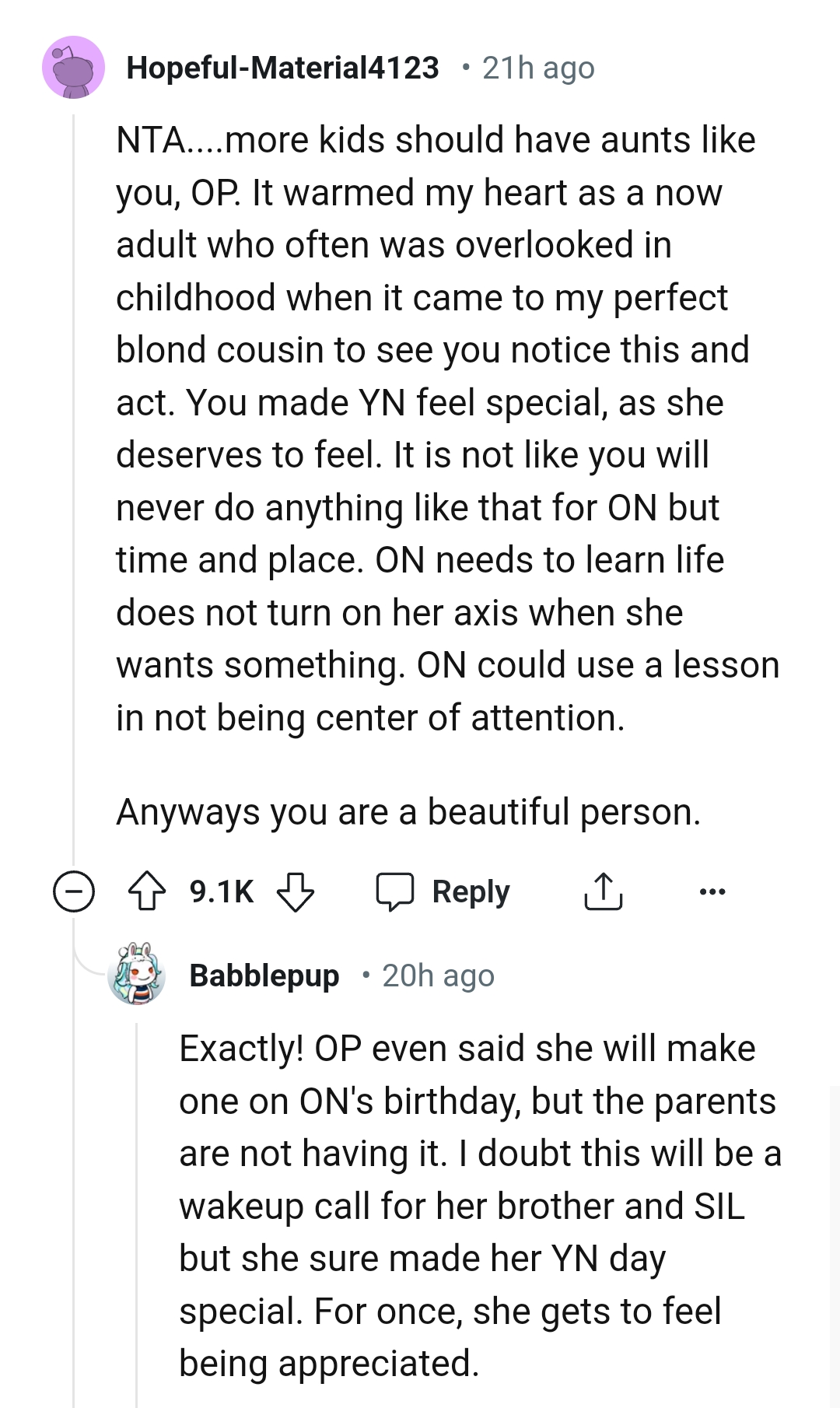 The OP is a lovely aunt