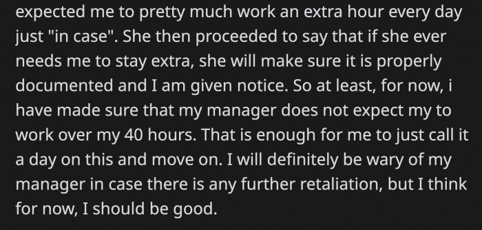 OP's manager apologized for the way she worded things