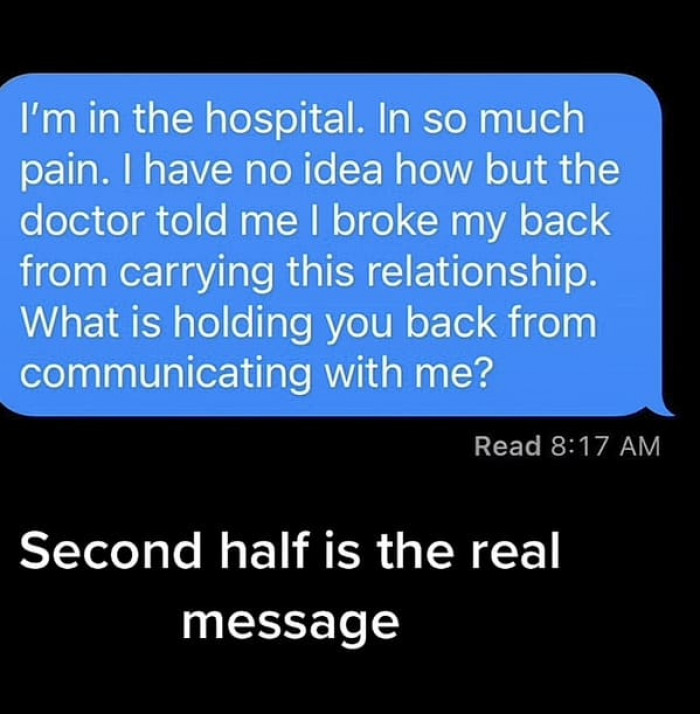 If read out of context, the whole message sounds worrying. The real text, if you did not catch it, states: “What is holding you back from communicating with me?”