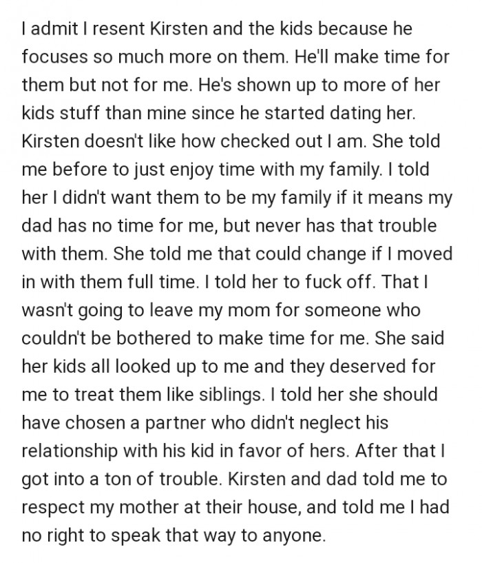 In a bid to sort out the issue, his step mom, Kristen asked him to move in with them. However, the author wasn't ready to move in with a man that couldn't make out time for him