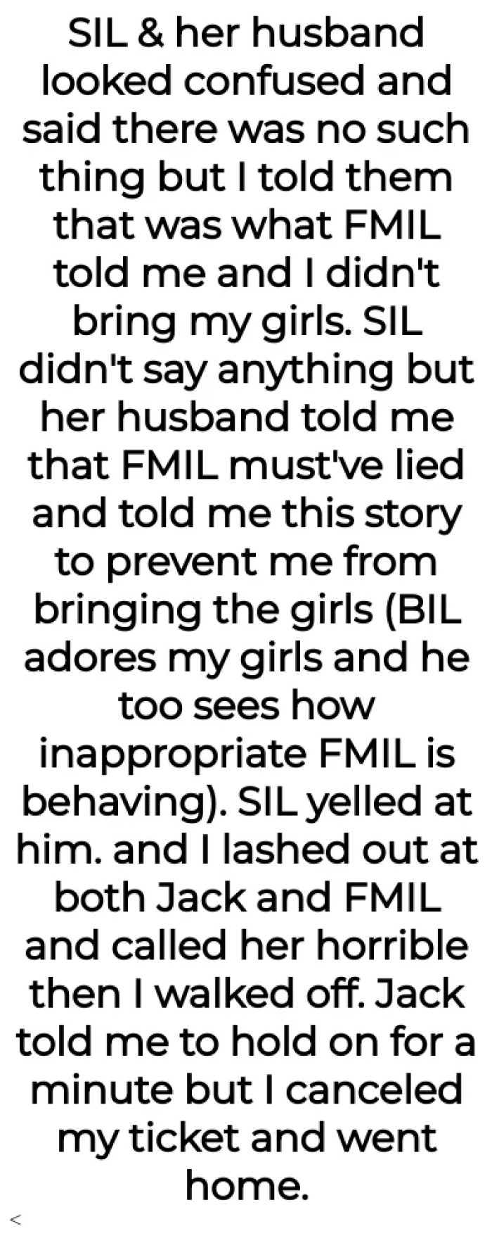 The SIL's husband told her that the FMIL must have lied so she could exclude the OP's kids.