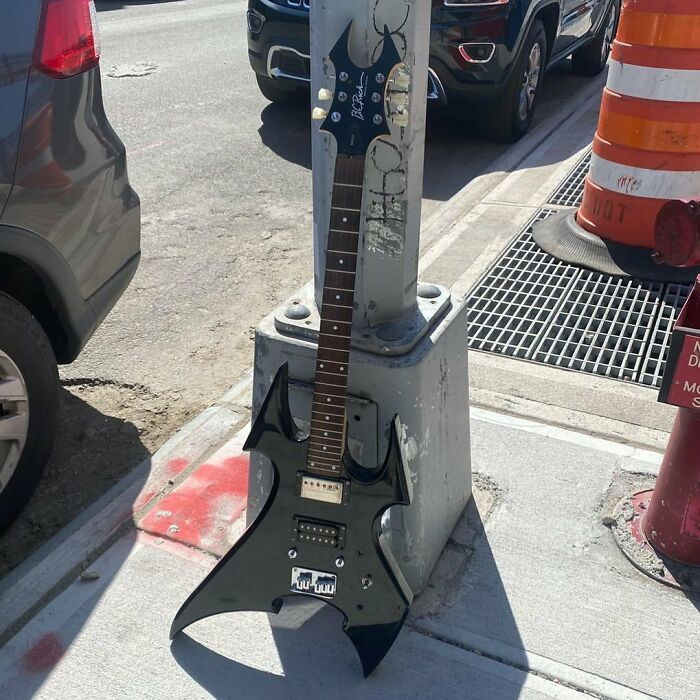 20. The word on the street is that this guitar could break the bank! You can catch a glimpse of it outside the Cubesmart on Bogart and Harrison Place.