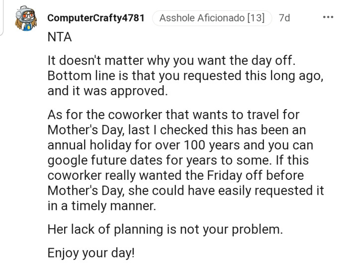 Redditor Refuses To Sacrifice PTO For Coworker Who Is Yearning For
